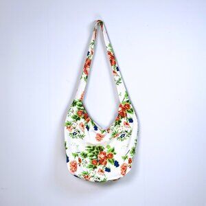 Floral White Shoulder Bag Rose Print Hobo Tote Purse Cottagecore